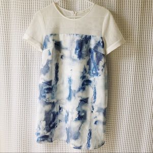 Luna Mesh Blue Watercolor Marble Shift Dress